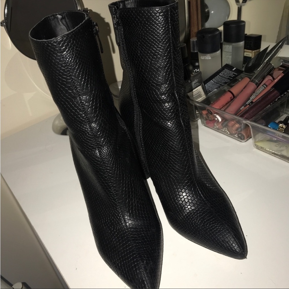 Boohoo over the ankle black croc booties